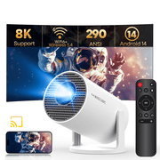 Magcubic Mini Projector 8K 1080P Support with WiFi 6 & BT 5.4 290 ANSI Brightness, Auto Keystone, 180 Degree Rotation, Portable Projector for Home Theater & Outdoor Movies HY300Pro White
