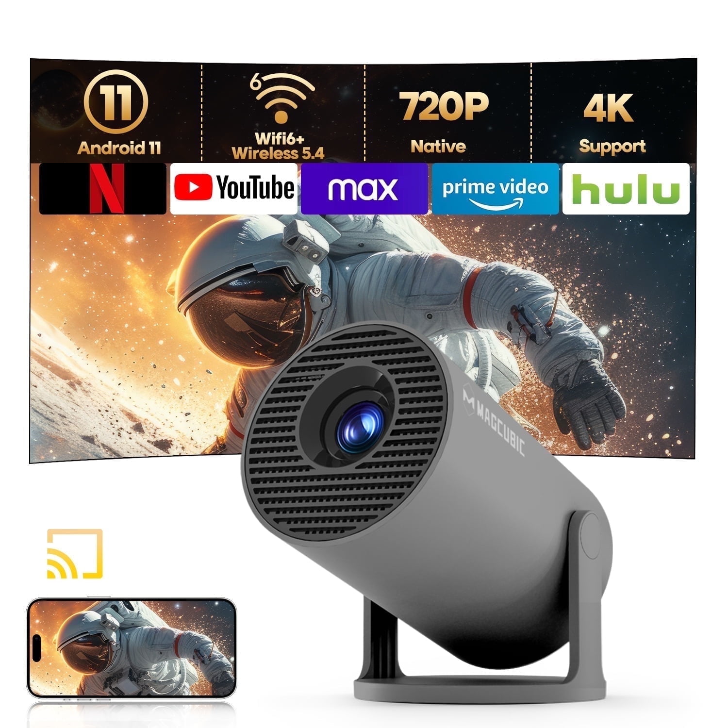 Magcubic Mini Projector 4K 1080P Support with WiFi 6 & BT 5.4 290 ANSI ...