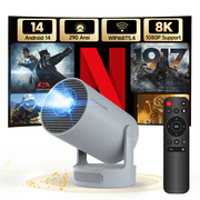 Magcubic Mini Projector 8K&4K Support with WiFi 6 and BT 5.4, 5W Soundbase Speaker, Auto Vertical Keystone 180  Rotatable Portable Projector for Home Bedroom Outdoor Movies HY300Pro+ Grey