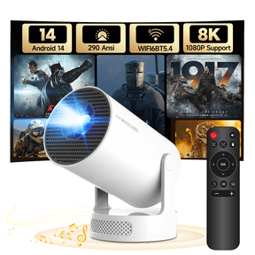 Magcubic Mini Projector 8K Support with WiFi 6 and BT 5.4, 5W Soundbase Speaker, Auto Vertical Keystone 180° Rotatable Portable Projector for Home Bedroom Outdoor Movies HY300Pro+ White