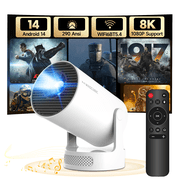 Magcubic Mini Projector 8K Support with WiFi 6 and BT 5.4, 5W Soundbase Speaker, Auto Vertical Keystone 180  Rotatable Portable Projector for Home Bedroom Outdoor Movies HY300Pro+ White