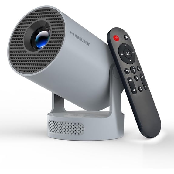 Magcubic Mini Projector with WiFi 6 and BT 5.4, Voice Control Portable Projector 8K Support, 5W Soundbase Speaker, Auto Vertical Keystone 180°Rotatable Smart Proyector for Home Outdoor HY300Pro+ Grey