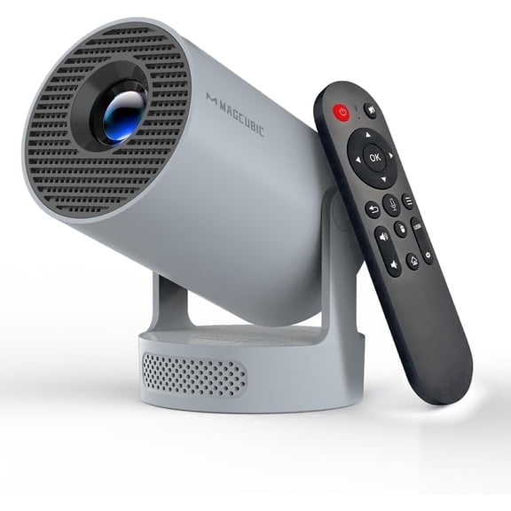 Magcubic Mini Projector with WiFi 6 and BT 5.4, Voice Control Portable Projector 8K Support, 5W Soundbase Speaker, Auto Vertical Keystone 180°Rotatable Smart Proyector for Home Outdoor HY300Pro+ Grey