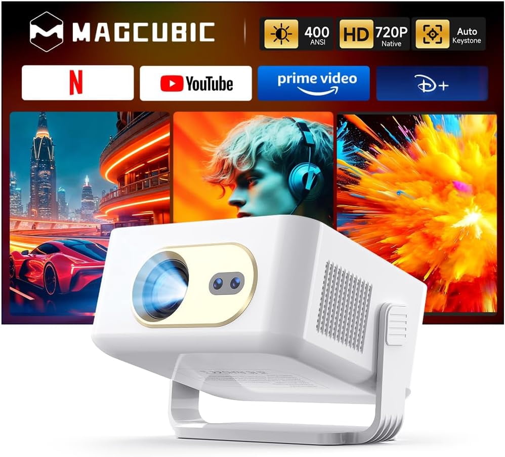 Magcubic Smart Projector HY300GT, 2K Support Portable Projector with WiFi and BT, Auto Focus & Keystone, 180° Rotatable Projector for Indoor/Outdoor