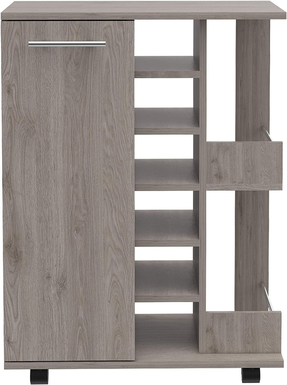 Magda Bar Cart with Four Casters, Six Builtin Wine Rack, Single Door