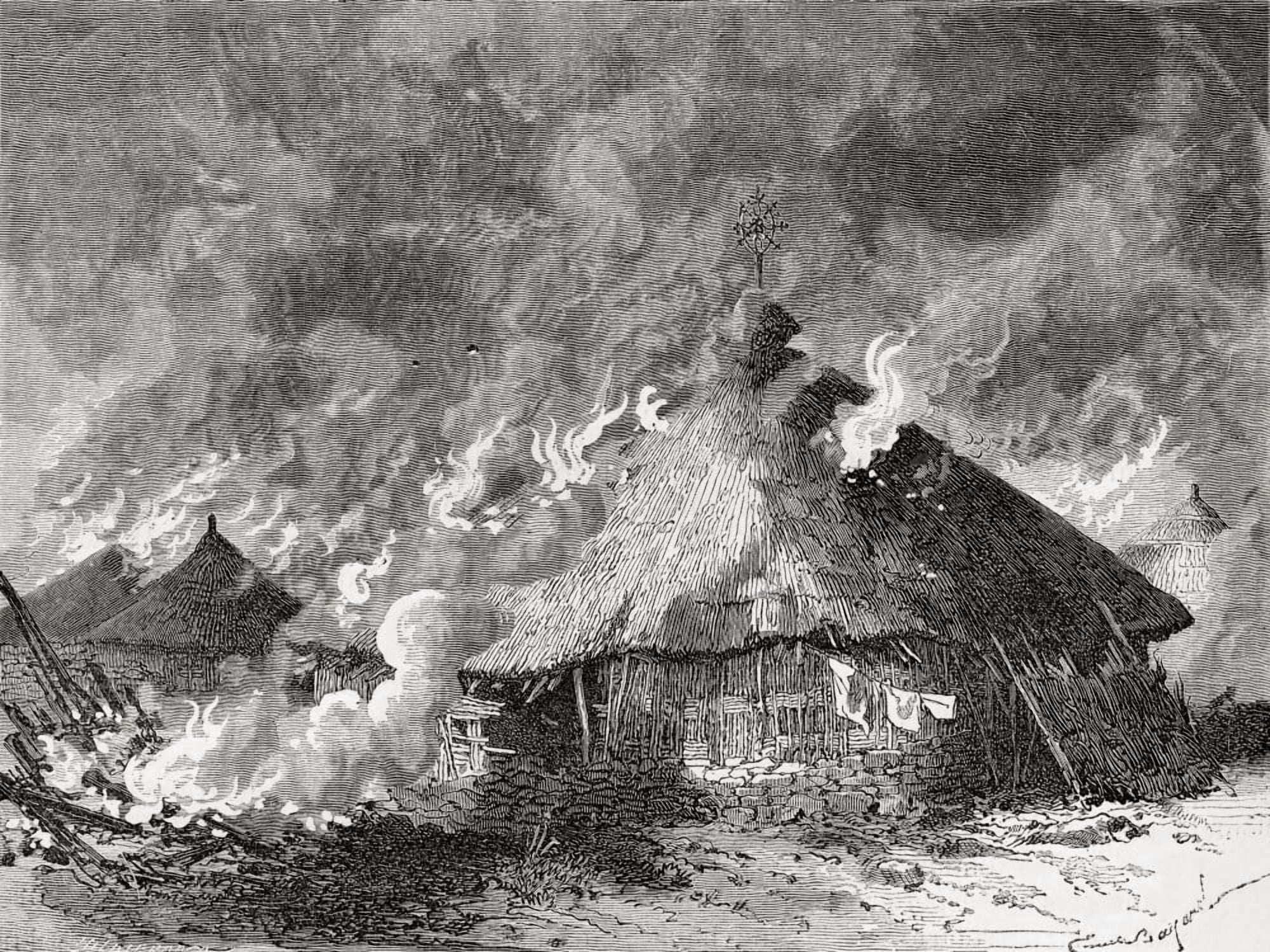 Magdala Fortress Abyssinia Burning After Being Set Fire To By The British Army After The Battle On Mount Fahla From El Mundo En La Mano Published 1875 Canvas Art - Ken Welsh Design Pics (32 x 24)