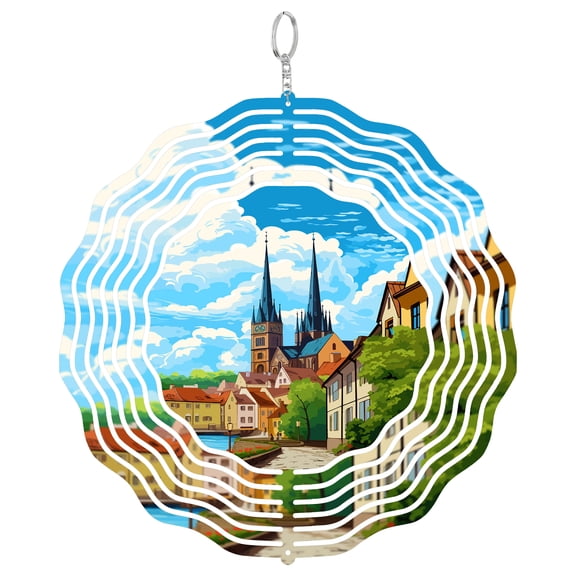 Magdeburg Germany Green Citadel 3D Wind Spinner Metal Laser Cut Hanging Sculpture Outdoor Decor Architecture Gift