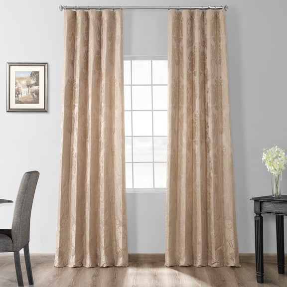 Magdelena Beige & Gold Designer Damask Curtain (1 Panel), Magdelena Beige & Gold, 50W X 108L