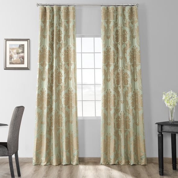 Magdelena Jade & Gold Designer Damask Curtain (1 Panel), Magdelena Jade & Gold, 50W X 108L