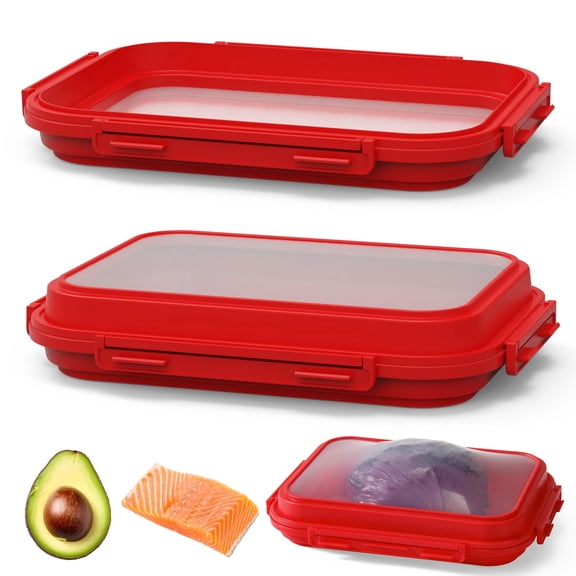 Mage Crab 2 Pack Silicone Food Fresh-Keeping Storage Containers with Lid, Dual-Shape Design, BPA-Free, Leakproof Lock Clips, Versatile Fridge Storage Containers, Space Saving & Expandable