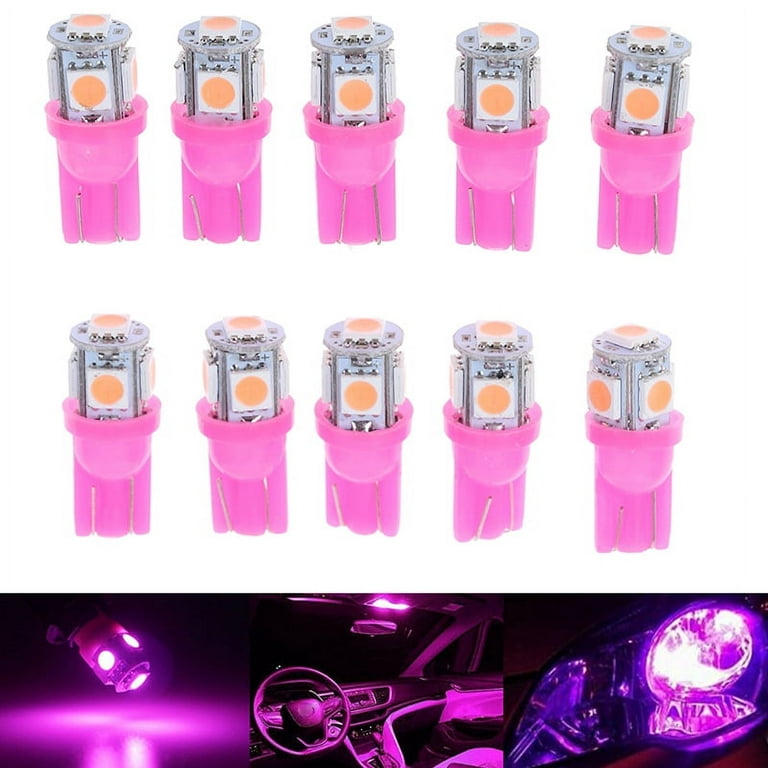 MageCrux 10PCS Pink T10 Wedge 5-SMD 5050 5W5 LED License Plate
