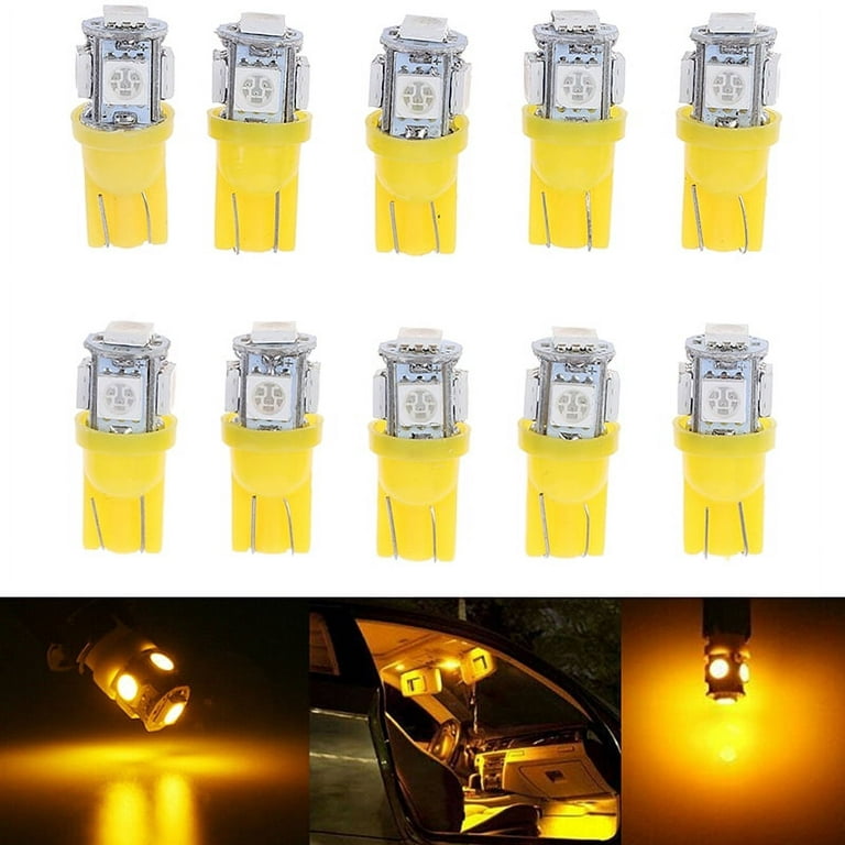 MageCrux 10PCS Yellow T10 Wedge 5-SMD 5050 5W5 LED License Plate Bulbs  Clearance Lamp 