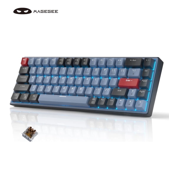 MageGee 60% Hot-Swap Mechanical Gaming Keyboard, 68 Keys Compact Blue LED Backlit Gaming Keyboard, Brown/Red/Blue Switch Wired Ergonomic Mini Office Keyboard for Windows PC Gamer