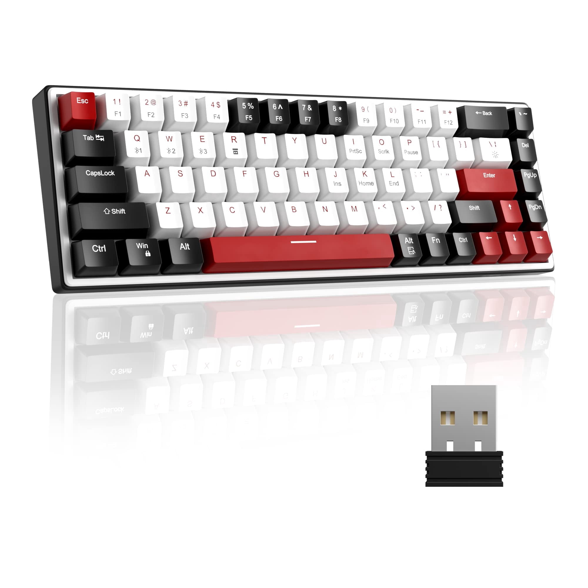 MageGee 60% Wireless Mechanical Gaming Keyboard, 68 Keys Compact RGB Backlit Gaming Keyboard, Wired/Wireless 3-Mode (Red Switch, Black & White)