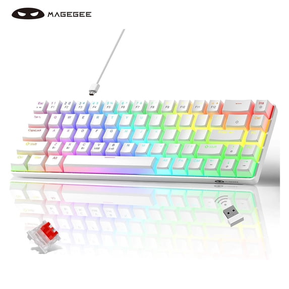 MageGee 60% Wireless Mechanical Keyboard, 2.4G/BT5.0/USB-C Triple Mode PBT Pudding Keycaps RGB Backlit Keyboard, Compact 68 Keys Mini Keyboard with Red Switch