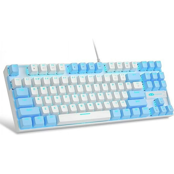 MageGee 75% Mechanical Gaming Keyboard with Red Switch, LED Blue Backlit Keyboard, 87 Keys Compact TKL Wired Computer Keyboard for Windows Laptop PC Gamer - White/Blue