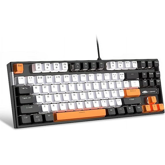 MageGee 75% Mechanical Gaming Keyboard with Yellow Switch, LED White Backlit Keyboard, 87 Keys Compact TKL Wired Computer Keyboard for Windows Laptop PC Gamer - White/Black