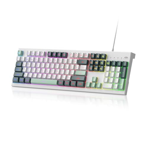MageGee Creamy Keyboards,K2 Classic Keyboard Wired RGB Backlit 104 Keys Waterproof Ergonomic Keyboard,PC Keyboards