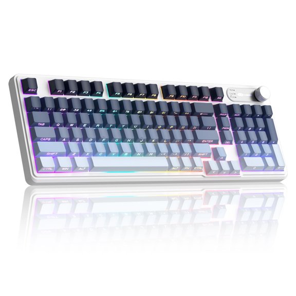 MageGee GK960 Wireless Creamy Keyboard, RGB Tri-Mode Wired/BT/2.4G Gaming Keyboard with Number Pad, 4000mAh Battery, Knob Control, Side Printed Keycaps, 19-Key Anti-Ghosting for Win/Mac