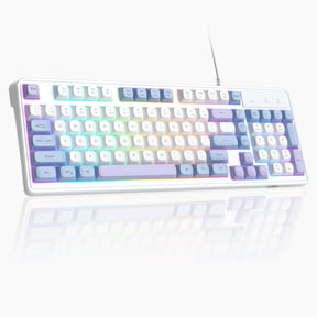 MageGee GK980 96% Wired Keyboard, 98 Keys RGB Backlit Membrane Keyboard with OEM Round Keycaps, 19-Key Anti-Ghosting, Adjustable Feet - Blue White