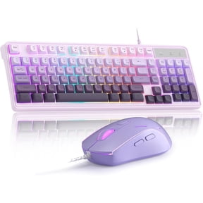 MageGee GK980 White Purple Wired RGB Backlit 98-Key Gaming Keyboard and Mouse Combo