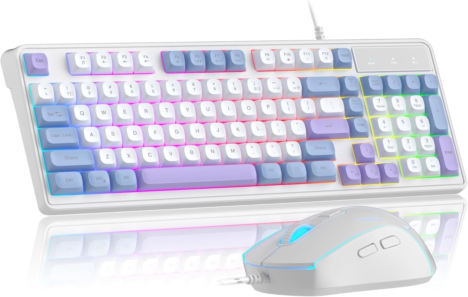 MageGee Gradient Purple Creamy Keyboard and Mouse Combo,MageGee GK980 Wired RGB Backlit Keyboard and Gradient Purple Gaming Mouse Combo,PC Keyboard and Adjustable Sensitivity Mouse for PC/loptop/MAC