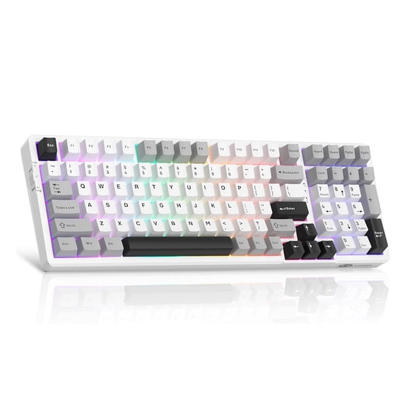 MageGee LIGHT100 White Wireless RGB Mechanical Gaming Keyboard, Blue Whale Switch, 8000mAh Battery