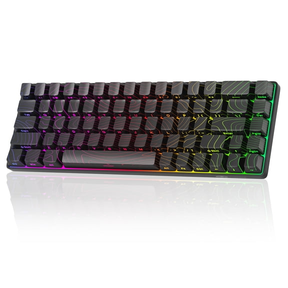 MageGee MK-BOX 65% Mechanical Keyboard, 68 Keys RGB Backlit Compact Keyboard with Topographic Side-Printed Keycaps, Detachable USB-C Cable, Red Switch - Black