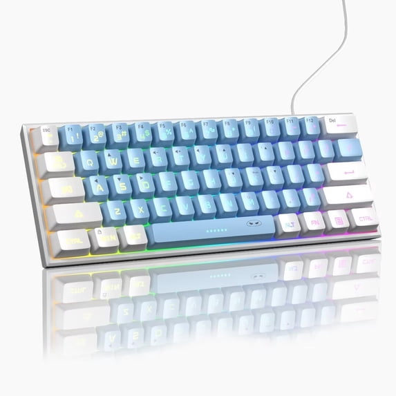 MageGee Mini 60% Gaming Keyboard, RGB Backlit 61 Key Ultra-Compact Keyboard, TS91 Ergonomic Waterproof Mechanical Feeling Office Computer Keyboard for PC, MAC, PS4, Xbox ONE Gamer(White Blue)