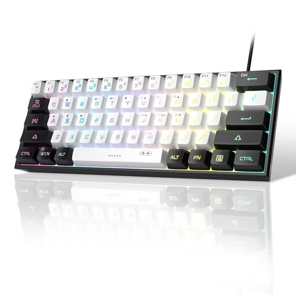 MageGee Mini 60% Gaming Keyboard, RGB Backlit 61 Key Ultra-Compact Keyboard, TS91 Ergonomic Waterproof Mechanical Feeling Office Computer Keyboard for PC, MAC, PS4, Xbox ONE Gamer(Black White)