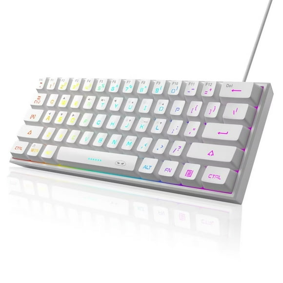 MageGee Mini 60% Gaming Keyboard, Upgrade RGB Backlit 61 Key Ultra-Compact Keyboard, TS91 Ergonomic Waterproof Mechanical Feeling Office Computer Keyboard for PC, MAC, PS4, Xbox ONE Gamer(White)