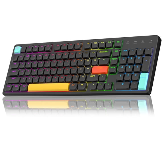 MageGee Moo98 Low-Profile Wireless Mechanical Keyboard, BT5.0/2.4GHz/USB-C Ultra-Thin Design RGB Backlit, 8000mAh Battery, Linear Red Switch(Black)