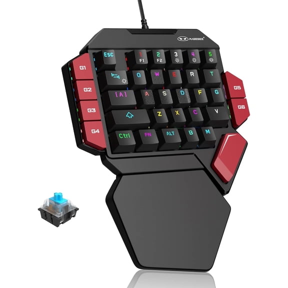 MageGee One Handed Professional Gaming Keyboard, RGB Backlit 35 Keys Mini Wired Mechanical Keyboard with Blue Switch for PC Gamer, Support 6 Macro Keys