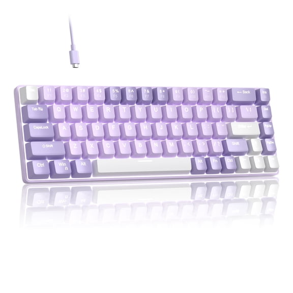 MageGee MK-BOX 60 Percent Mechanical Gaming Keyboard, 68-Key Wired USB, Red Switches, LED Backlit, Violet