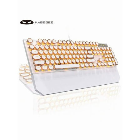 MageGee Retro Typewriter Mechanical Keyboard, Pink Punk Style, 104 Keys Blue Switch Wired with White Backlit & Detachable Wrist Rest, Compatible with Windows/PC/Tablet - Gaming & Daily Use