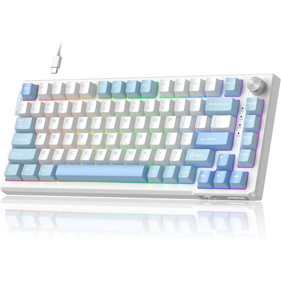 MageGee SKY81 75% Mechanical Gaming Keyboard, Hot Swappable Wired Custom Creamy Keyboards with 5-Layer Sound Dampening, Knob Control, RGB Backlit, NKRO