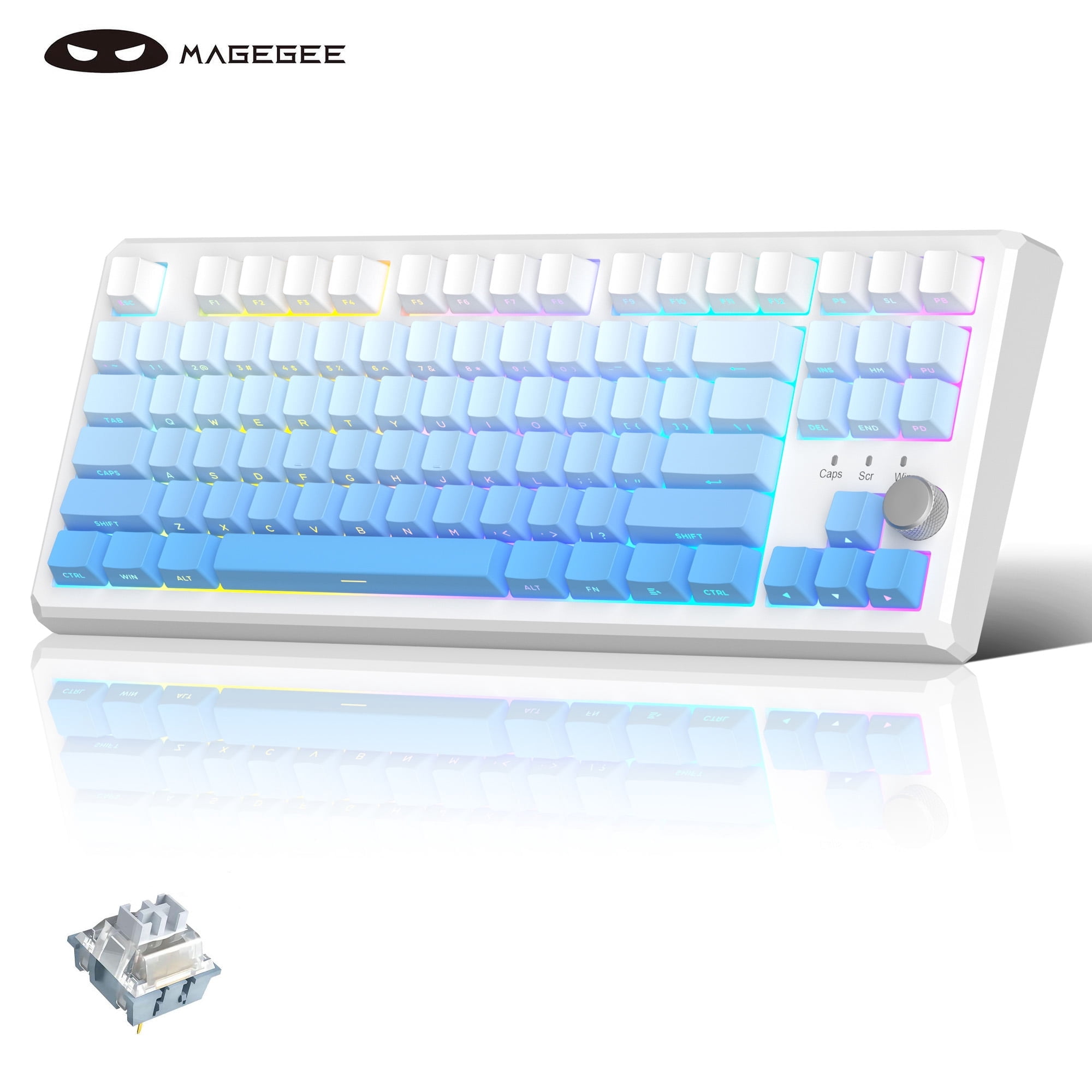 MageGee SKY87 Mechanical Wireless Keyboard Gasket 2.4G/USB/Bluetooth RGB PBT Side-Printed Hot Swap Custom Keyboard with Knob