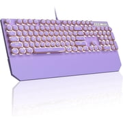 MageGee Retro Typewriter Mechanical Gaming Keyboard, 104-Key Wired USB, Blue Switches, RGB Rainbow Backlit, Purple