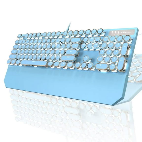 MageGee Typewriter Mechanical Gaming Keyboard, Retro Blue Punk Round Keycap LED Backlit USB Wired Keyboards for Game and Office, for Windows Laptop PC Mac - Blue Switches