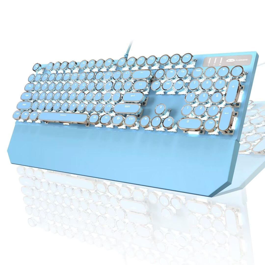 MageGee Typewriter Mechanical Gaming Keyboard, Retro Blue Punk Round