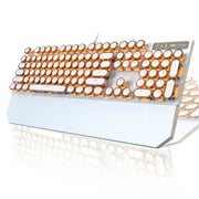 MageGee Typewriter Mechanical Gaming Keyboard, Retro Gold Punk Round Keycap LED Backlit USB Wired Keyboards for Game and Office, for Windows Laptop PC Mac - Blue Switches