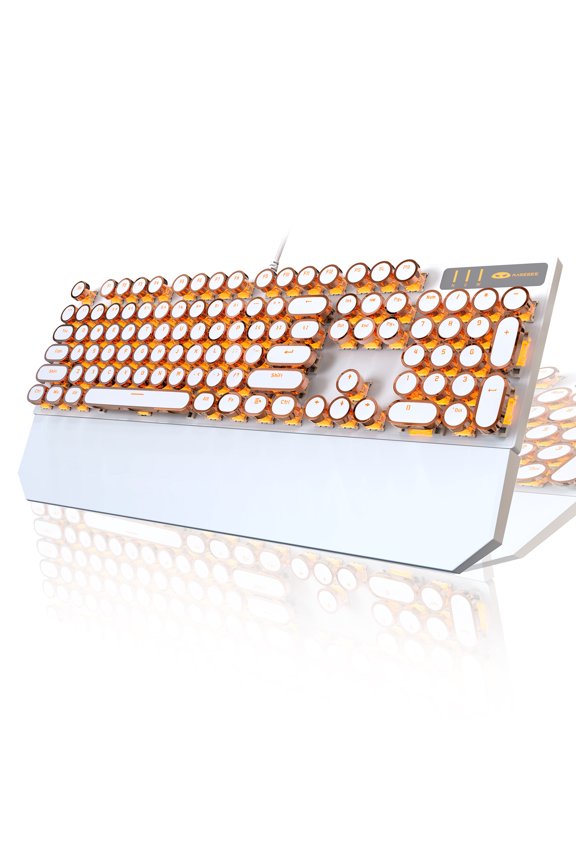 Typewriter Mechanical Gaming Keyboard, Retro Gold Punk Round Keycap LED Backlit USB Wired Keyboards for Game and Office, for Windows Laptop PC Mac - Blue Switches