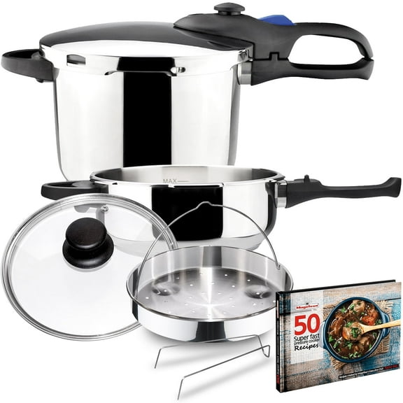 Magefesa Favorit Pressure Cooker Set, 3.2 Qt & 6.3 Qt, Stainless Steel, Induction Compatible, 5 Safety Systems