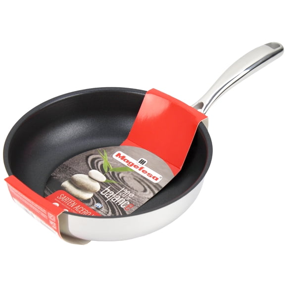 Magefesa Balance 7.9-Inch Stainless Steel Frying Pan with Xylan Plus Non-Stick Coating – Energy-Saving Full Induction Base, Triple-Layer Diffuser Bottom, Oven Safe, Anti-Splash Design, Skillet