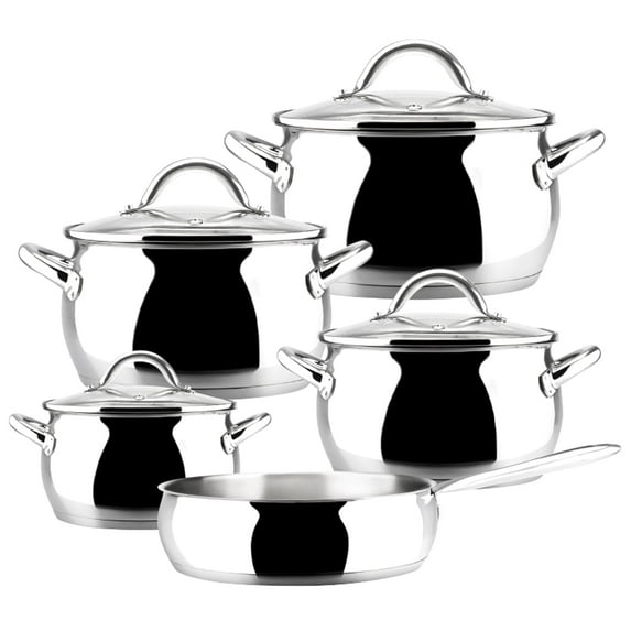 Magefesa Kuchen 9-Piece Stainless Steel Cookware Set, Includes Four Pots and a Frying Pan with Glass Lids and Ergonomic Handles, Suitable for All types of Stovetops including Induction