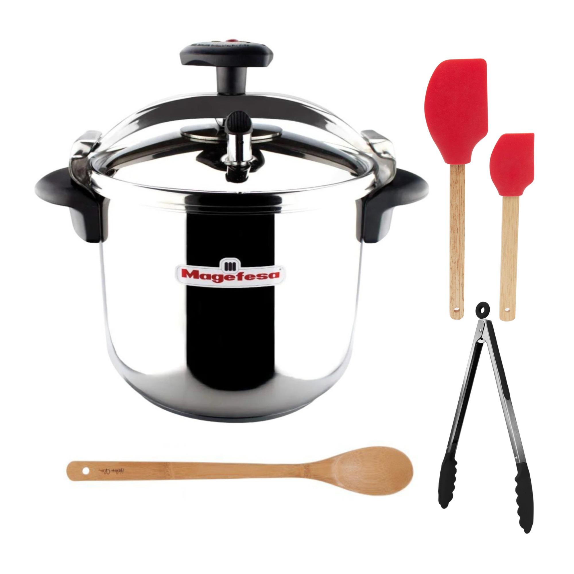 Magefesa Star 6.3Quart 18/10 Stainless Steel Pressure Cooker with Tongs, Spoon and Spatula Set