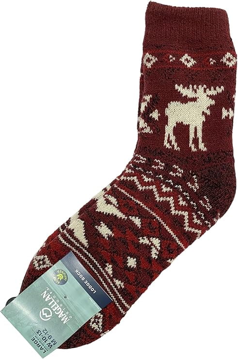 Magellan Outdoors Women's Lodge Socks Aloe Infused Soothing Spa Socks for Women and Men (Burgundy Moose, Large)