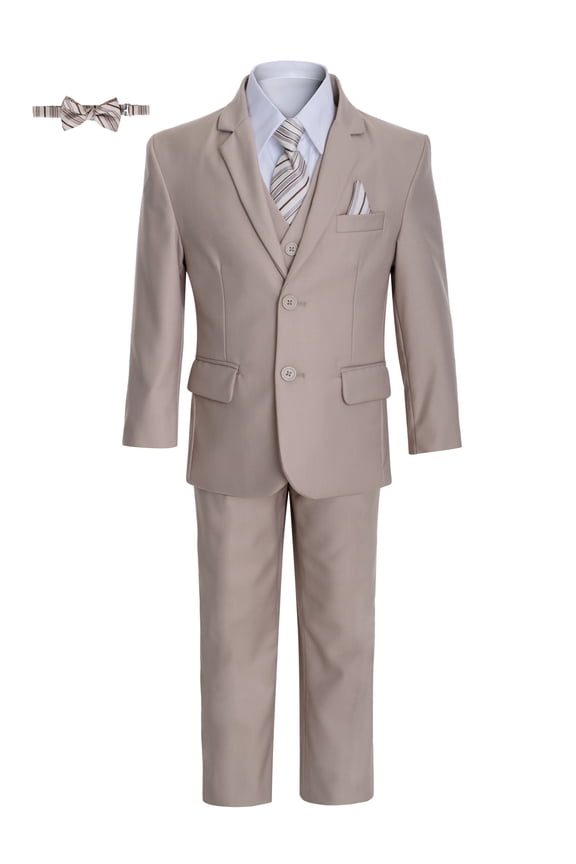Boys Formal Suit 7pcs Set Suits 1-18 Beige 2 Buttons (as1, numeric, numeric_7)
