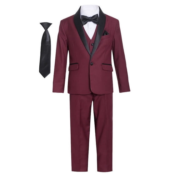 Magen Kids Boys Tuxedo 7pcs Set Suit 1-18 Burgundy 2 Buttons (as1, numeric, numeric_6)