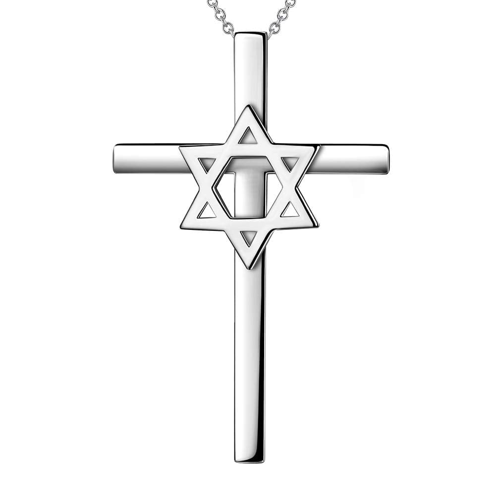 Magen Star of David Cross Necklace 925 Sterling Silver Religious Pendant Judaica Amulet Jewelry Valentine's Day Gifts for Women Mens Dad